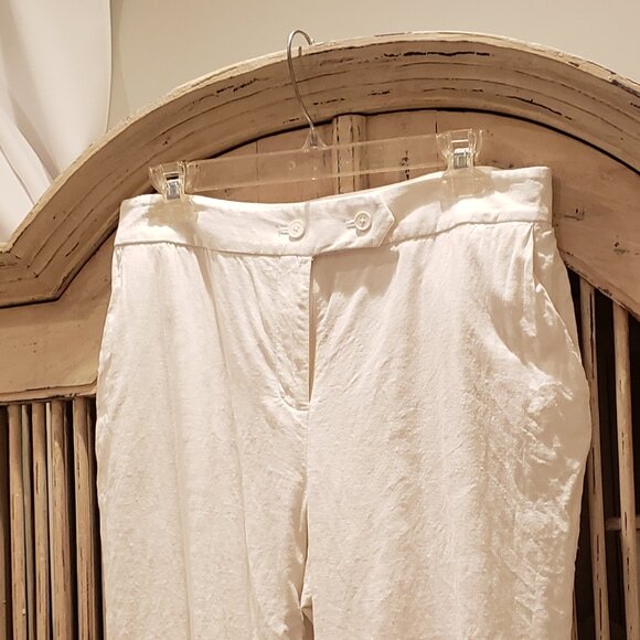 Calvin Klein White Lined Linen Blend Crop Pant - Picture 2 of 13